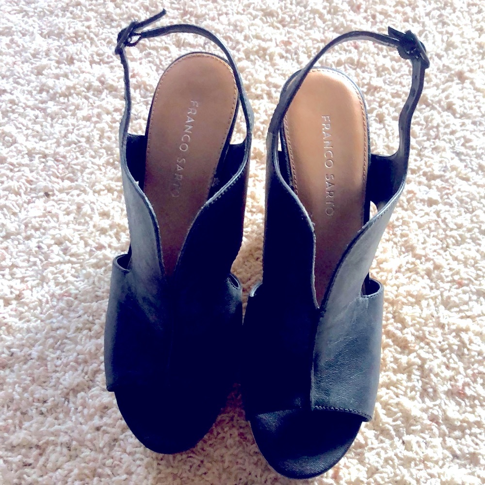 Franco Sarto black wedge open toe sandals